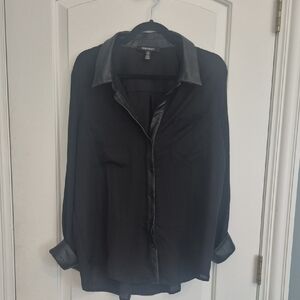 Ellen Tracy Black Shirt with Gray Collar